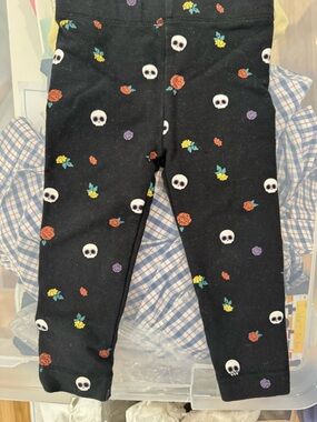 Black Leggings with Colorful Skull & Floral Print